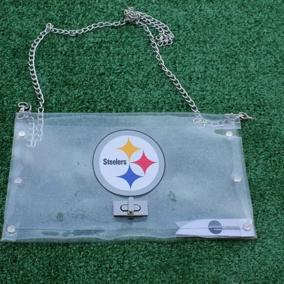 NFL Pittsburgh Steelers football clear envelope purse, chain strap - Picture 1 of 4